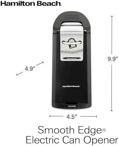 Hamilton Beach Smooth Touch Electric Automatic Can Opener Easy Push Down Lever, For All Standard-Size and Pop-Top, Extra Tall, With Bottle Opening Accessory and Built-In Knife Sharpener, Black