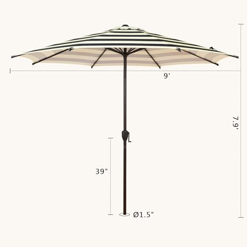 Abba Patio 9FT Lyon Outdoor Patio Umbrella Outdoor Table Umbrella with Push Button Tilt and Crank Market Umbrella 8 Sturdy Ribs UV Protection Waterproof for Garden Deck Backyard Pool, Stripe