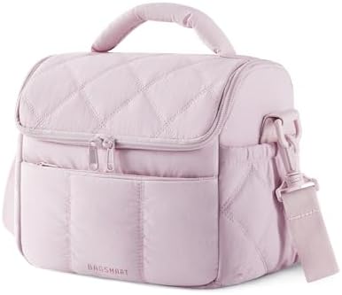 BAGSMART Insulated Lunch Bags for Women, Cute Quilted Lunch Box, Lightweight Puffy Padded Waterproof Lunch Tote, Reusable Lunch Cooler for Work Picnic Travel, Pink