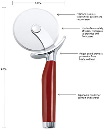 KitchenAid Classic Pizza Wheel with Sharp Blade For Cutting Through Crusts, Pies and More, Built In Finger Guard for Safety and Comfort Grip to Protect Fingers, Dishwasher Safe, 9-Inch, Red