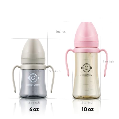 GROSMIMI Spill Proof no Spill Magic Sippy Cup with Straw with Handle for Baby and Toddlers, Customizable, PPSU, BPA Free 10 oz (Pink)