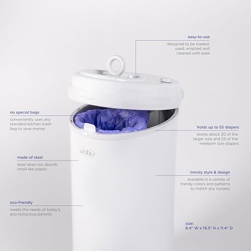 Ubbi Stainless Steel Diaper Pail, Odor Locking, No Special Bag Required, Award-Winning, Registry Must-Have, Taupe