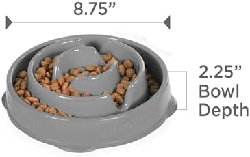 Outward Hound Fun Feeder Slo Bowl, Medium Slow Feeder Dog Bowl, 2 Cups, Gray