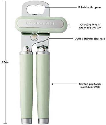 KitchenAid Classic Multifunction Can Opener and Bottle Opener Easy to Use, Razor Sharp Stainless Steel Cutting Wheel, Soft Ergonomic Handles, Pistachio