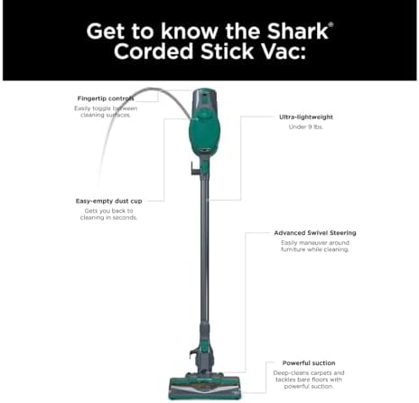 Shark Corded Stick Vacuum, Ultra-Lightweight, Swivel Steering, Powerful Deep-Cleaning, Floor-to-Ceiling Versatility, Converts to a Handheld Vacuum, Carpets & Hardfloor, Green, CS110EM