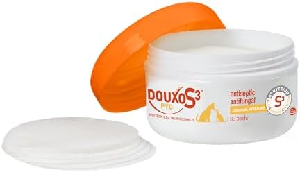 Douxo S3 Pyo Pads, Contains 3% Chlorhexidine & 0.5% Ophytrium, Antiseptic & Hydrating, For Bacterial or Yeast Skin Infections, For Dogs and Cats, 30 Pads