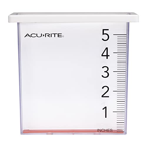 AcuRite Waterfall Rain Gauge with 5-inch Rainfall Capacity (00858W), Clear