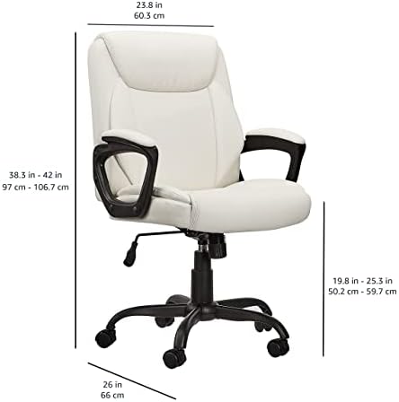 Amazon Basics Classic Puresoft PU Padded Mid-Back Height Adjustable Office Computer Desk Chair with Armrest, 26"D x 23.75"W x 42"H, Cream
