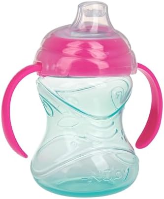 Nuby Clik-It Grip N' Sip Soft Spout No-Spill Training Sippy Cup with Handles - (3-Pack) 10 oz - 4+ Months - Aqua/Purple/Pink