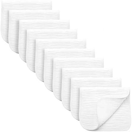 Synrroe Burp Cloths Large, Muslin Burp Cloths for Baby Girls and Boys, Pack of 10 Extra Absorbent and Soft Muslin, 6 Layers 20 by 10 Inches 100% Cotton (White 10 Pack)