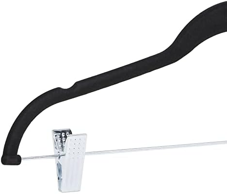 Amazon Basics Velvet, Non-Slip Skirt Clothes Hangers with Clips, Organize Pants and Skirts, Black/Silver, Pack of 24