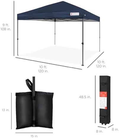 Best Choice Products 10x10ft 1-Person Setup Pop Up Canopy Tent Instant Portable Shelter w/ 1-Button Push, Case, 4 Weight Bags - Blue