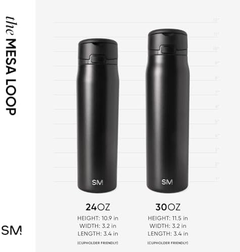 Simple Modern Mesa Loop Water Bottle with Straw | 24oz Cup Holder Friendly Insulated Stainless Steel Bottles for Travel, Sports and School | Midnight Black