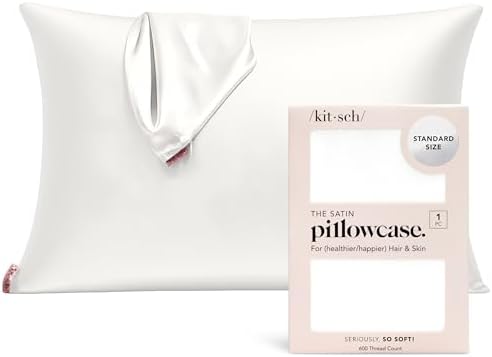 Kitsch Satin Pillowcase with Zipper for Hair & Skin, Softer Than Silk Pillow Cases Standard Size, Wrinkle-Free, Smooth and Cooling Satin Pillow Covers, 19"x26" - Ivory