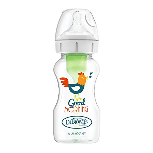 Dr. Brown's Natural Flow Anti-Colic Options+ Wide-Neck Baby Bottles, 9 oz/270 mL, with Level 1 Slow Flow Nipple, 4 Pack Good Morning/Good Night Gift Set