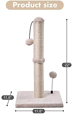 MECOOL Cat Scratching Post Premium Basics Kitten Scratcher Sisal Scratch Posts with Hanging Ball 22in for Kittens or Smaller Cats (22 inches for Kitten, Beige)
