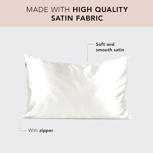 Kitsch Satin Pillowcase with Zipper for Hair & Skin, Softer Than Silk Pillow Cases Standard Size, Wrinkle-Free, Smooth and Cooling Satin Pillow Covers, 19"x26" - Ivory