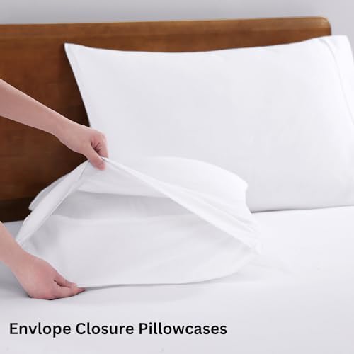 LANE LINEN Eco Friendly 100% Organic Cotton Queen Sheet Set, Soft & Comfy Fully Elasticized 15" Deep Pocket Bed Sheets, Low Pill Naturally Cooling Machine Wash Sábanas Queen- White Bed Sheets