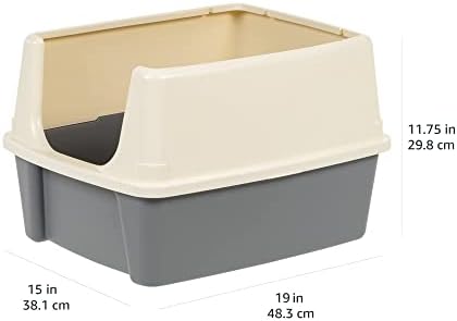 Amazon Basics Large Cat Litter Box with High Sides, Open Top, Includes Scoop, 19 x 15 x 11.75 inches, Grey/Beige