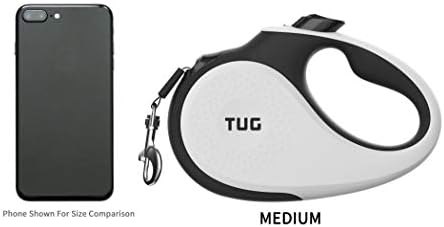 TUG 360° Tangle-Free Retractable Dog Leash | 16 ft Strong Nylon Tape | One-Handed Brake, Pause, Lock (Medium, White)