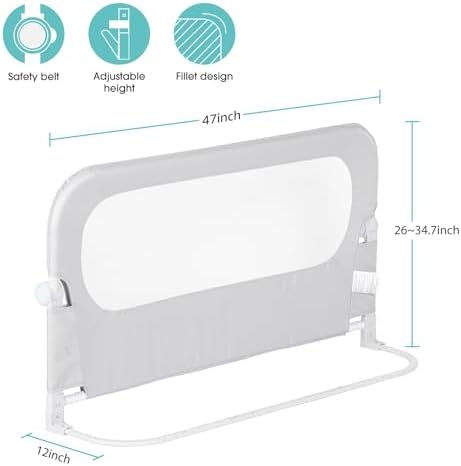 Baby Bed Rail Guard for Toddlers - 47" Toddler Bed Side Rails for Twin, Full, Queen Bunk Size Bed Swing Down Bedrail Extral Tall Child Safety Side Railing Guards for Kids