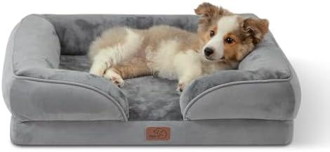 Bedsure Orthopedic Dog Bed Medium Size Dogs - Washable Medium Dog Cat Bed Waterproof, Comfort Pet Couch Sofa with Washable Removable Cover, Pets Bed with Nonskid Bottom, Grey, 28"