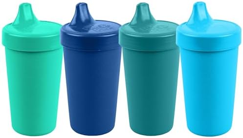 Re-Play Sippy Cups for Toddlers - 10 Oz. Reusable Spill Proof Cups for Kids, Dishwasher/Microwave Safe - Made in USA - Set of 4-3.13" x 6.25" - True Blue