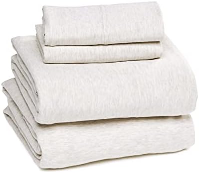 Amazon Basics 4 Piece Bed Sheets Set, 100% Cotton Jersey, Includes Super Soft, Flat and Fitted Sheets, Pillowcase, King, Oatmeal, Solid