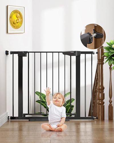 Cumbor 29.7-40.6" Baby Gate for Stairs, Baby Essential Safety Gate, Mom's Choice Awards Winner-Dog Gate for Doorways, Pressure Mounted Auto-Close Pet Gates for Dogs Indoor, Durable Child Gate, Black