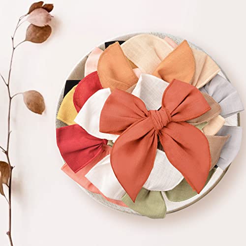 Niceye Fable Girls Hair Bows Cotton Linen Alligator Hair Clips or Little Girls Toddlers Kids Neutral Handmade Hair Accessories - 5.5” bow