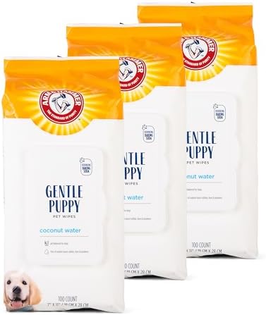 Arm & Hammer for Pets Gentle Puppy Bath Wipes, Coconut Water All Purpose Puppy Cleaning Wipes Remove Odor & Refresh Skin for Pets Gentle Tearless Pet Wipes 100 Count, (Pack of 3)