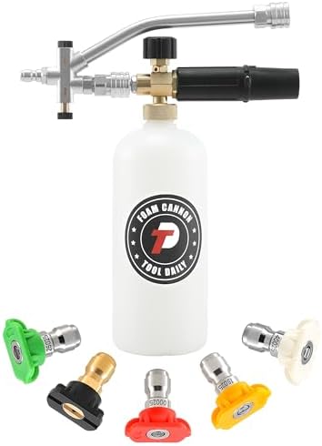 Tool Daily Foam Cannon with Dual Connector Accessory, 1/4 Inch Quick Connector, 5 Pressure Washer Nozzle Tips, 1 Liter