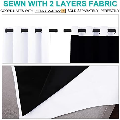 NICETOWN 100% Blackout Window Curtain Panels, Cold and Full Light Blocking Drapes with Black Liner for Nursery, 84 inches Drop Thermal Insulated Draperies (White, 2 Pieces, 52 Wide Each Panel)