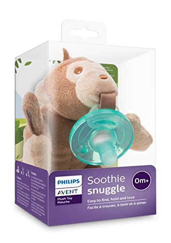 Philips AVENT Soothie Snuggle Pacifier Holder with Detachable Pacifier, 0m+, Monkey, SCF347/02