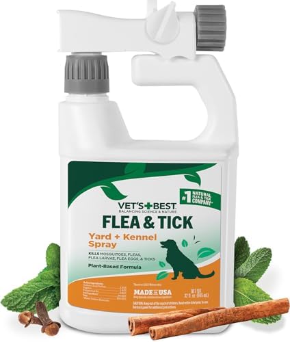 Vet's Best Natural Flea and Tick Yard and Dog Kennel Spray, Plant Safe Tick Spray for Yard with Ready-to-Use Hose Attachment, Mosquito Repellent with Natural Oils, Flea Prevention for Dogs, 32 Ounce