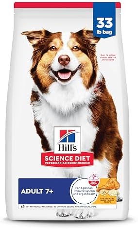 Hill's Science Diet Adult 7+, Senior Adult 7+ Premium Nutrition, Dry Dog Food, Chicken, Brown Rice, & Barley, 33 lb Bag