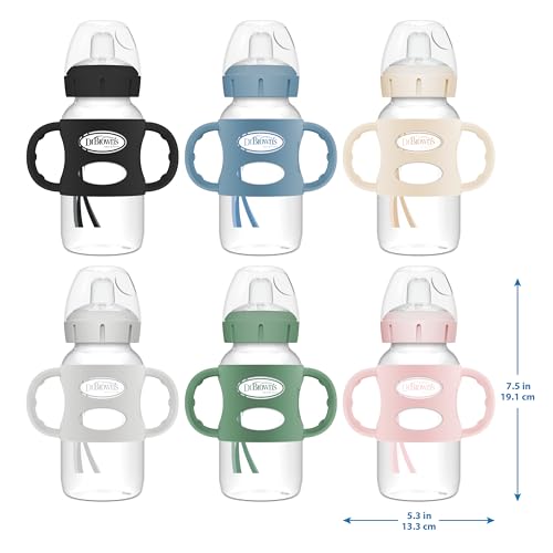 Dr. Brown's Milestones Wide-Neck Sippy Spout Bottle with 100% Silicone Handles, Easy-Grip Handles with Soft Sippy Spout, 9oz/270mL, Light-Pink & Ecru, 2-Pack, 6m+