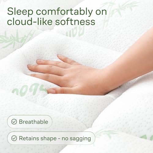 Ultra Soft Queen Size Mattress Topper - Viscose Made from Bamboo Pillow Top Mattress Pad for Back Pain Relief - Naturally Cooling for Hot Sleepers, Green