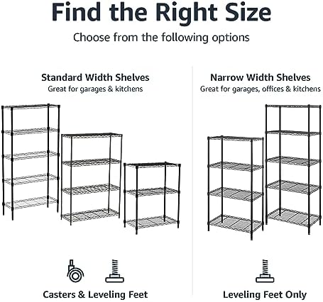 Amazon Basics 4-Shelf Steel Wire Storage Rack, Adjustable, Sturdy, Easy Assembly, 13.4 D x 23.2 W x 48 H in, Black