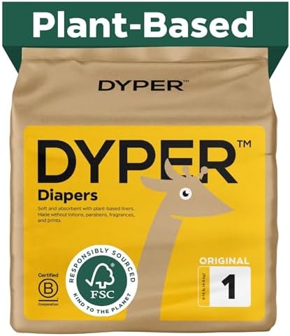 DYPER - Baby Diapers Hypoallergenic Cloth Alternative Day & Overnight Protection - Made with Plant-Based* & Honest Ingredients - Size 1 (36 Count)