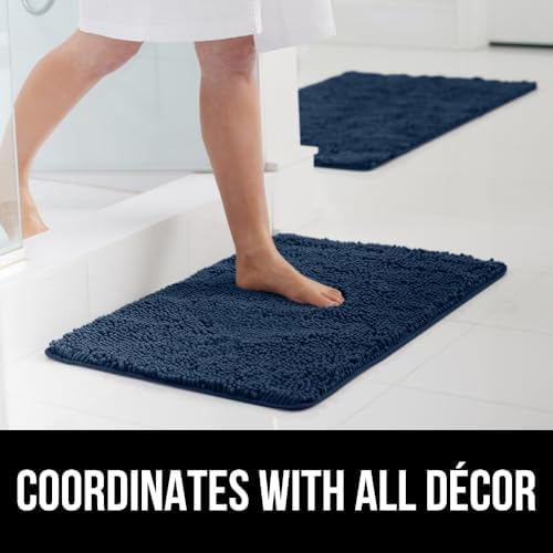 GORILLA GRIP Bath Rug Mat, Thick Soft Absorbent Chenille, Quick Dry Microfiber Mats, Rubber Backing Washable Shower Floor Rugs, Bathmat Runner, US Designed Bathroom Home Decor Accessories 24x17, Navy