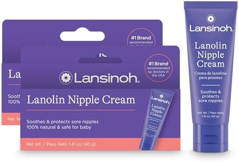 Lansinoh Lanolin Nipple Cream Safe for Breastfeeding Baby, 100% Natural Nipple Butter for Mom, Breastfeeding Essentials, 1.41 Ounces (2 Pack)