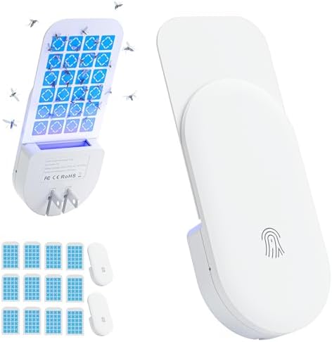 Flying Insect Trap, 2 in 1 Indoor Plug-in Fruit Fly Trap, 2 Trap White and 12 Glue Cards, Fruit Fly Traps for Gnat, Moth, Mosquito, Suitable for Every Part of The Home