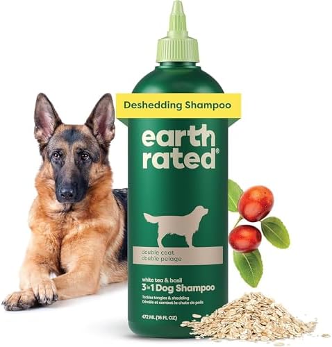 Earth Rated 3-in-1 Deshedding Dog Shampoo and Conditioner, Deodorizing Oatmeal Shampoos for Dogs and Puppies, Great for Smelly Pets, White Tea and Basil Scent, 16 oz