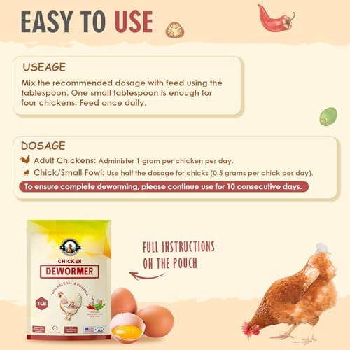 Chicken Dewormer Powder, All-Natural Health Formula, 1LB Pouch, US-Made,Safe for Eggs, Effective for All Ages & Sizes, Chicken Wormer, Poultry Medicine Supplies, Prevents and Relieves Worm