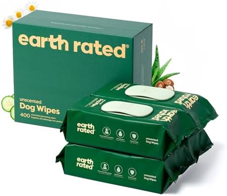 Earth Rated Pet Wipes for Dogs and Cats, Hypoallergenic, Cleaning and Hydrating, for Grooming Paws, Body and Butt, Unscented, 400 Count
