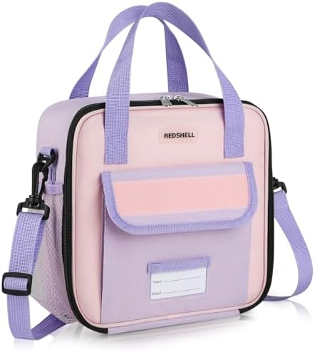 REDSHELL Tactical Lunch Box Kids, Large Insulated Lunch Bag for Girls, Cooler Lunchbag, Square Toddler Lunchbox, Back to School Daycare Lunch Tote Pail with Water Bottle Holder Shoulder Strap, Purple