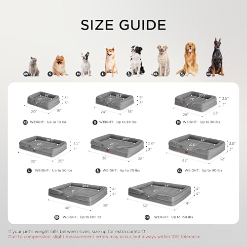 Bedsure Orthopedic Dog Bed Medium Size Dogs - Washable Medium Dog Cat Bed Waterproof, Comfort Pet Couch Sofa with Washable Removable Cover, Pets Bed with Nonskid Bottom, Grey, 28"