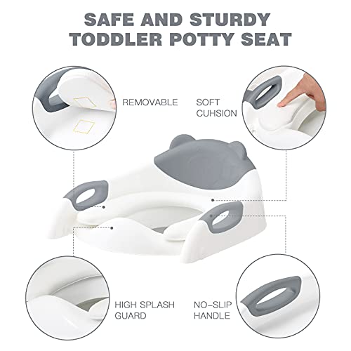 Potty Training Seat with Step Stool Ladder, SKYROKU Potty Training Toilet for Kids Boys Girls Toddlers - Comfortable Safe Potty Seat with Anti-Slip Pads Ladder Grey