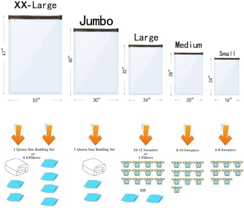 24 Pack Vacuum Storage Bags with Electric Pump, (5 Jumbo, 5 Large, 5 Medium, 5 Small, 4 Roll Up Bags) Space Saver Bag for Clothes, Mattress, Blanket, Duvets, Pillows, Comforters,Travel